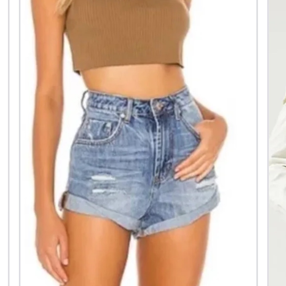 One Teaspoon | High Waist Bandits distressed cuffed denim shorts size 26